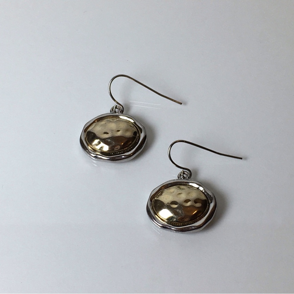 Oval Gold And Silver Tone Dangle Earrings Approximately 3/4”